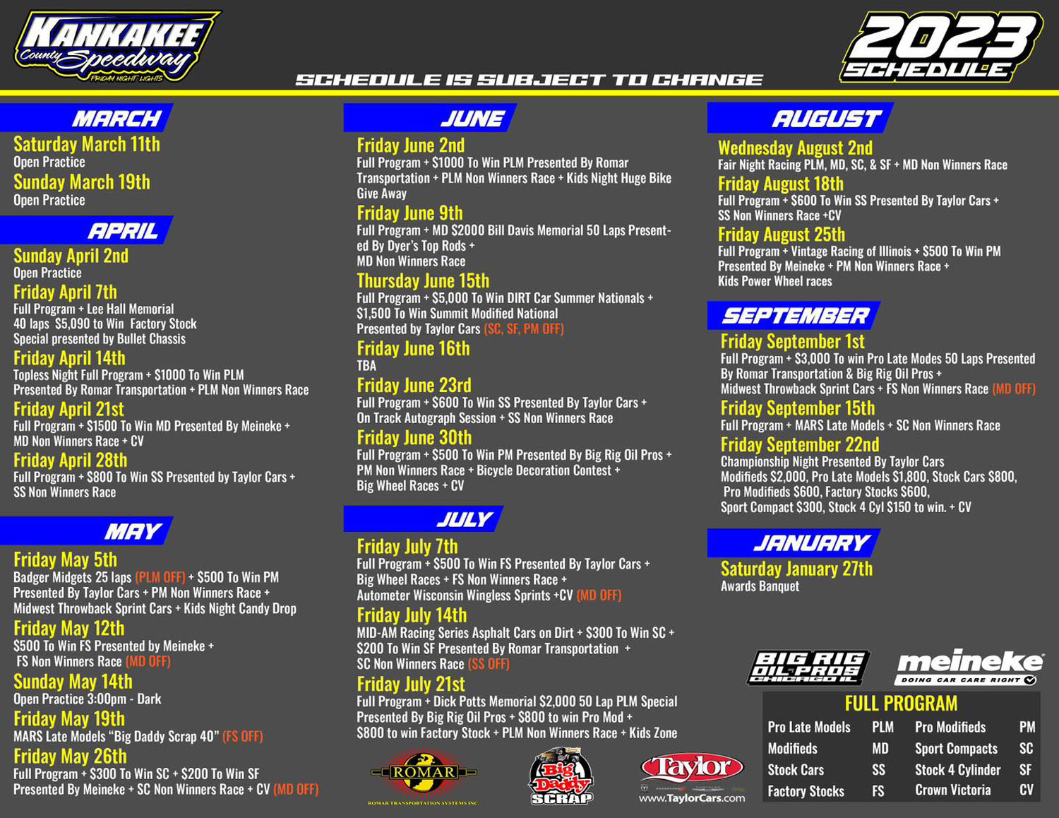 2023 Kankakee County Speedway Schedule